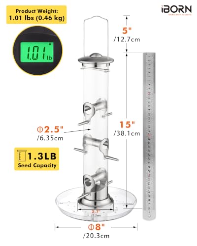 iBorn Bird Feeders Seed Catcher for Outside Hanging 6 Port Bird Feeder for Cardinal Birds Aluminium Metal,Brushed Nickle Finishing 14 Inch 6 Port (Seed is not Included) - color: Brushed Nickle, 14 inch, 6 Ports