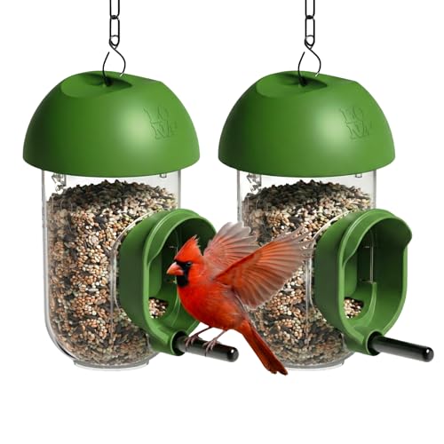 ‌LONA 2 Pack Tube Bird Feeders, Weatherproof Design with 1 Feeding Port | Easy-fill Top Design, 2 Ways for Hanging, Suits Mixed Seeds, Squirrel-Proof Bird Feeder for Backyard/ Garden/ Patio, Green - size: 1 Port ×2