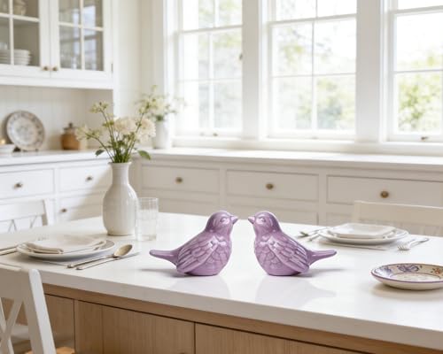 Set of 2 Ceramic Purple Bird Figurines, 3.75 Inch Modern Bird Statues Home Decor, Cute Small Knick Knacks for Shelf, Office, Living Room, Bathroom, Kitchen, Housewarming Gift - color: Purple