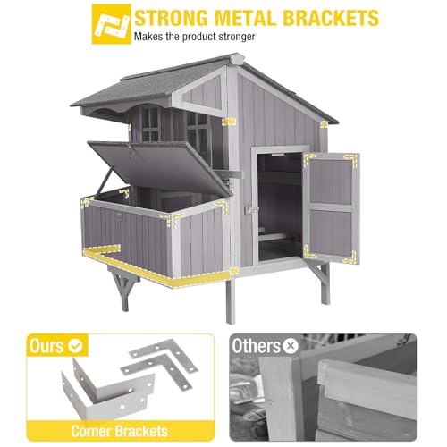 Aivituvin Large 48.6" Chicken Coop with Wheels - Weatherproof Wooden Hen House for 4-6 Chickens, Includes Large Nesting Box & Easy-Clean Tray - size: 48.6"L x 41.0"W x 51.2"H