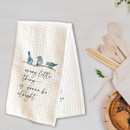 Spring Blue Birds Kitchen Towels - Every Little Thing Is Gonna Be Alright - 16 x 24 Inches Kitchen Hand Dish Towels - Decorative Fast Drying Home Dishcloth - Dishcloth Gifts For Friends Family- A02 - color: Watercolor Birds-2