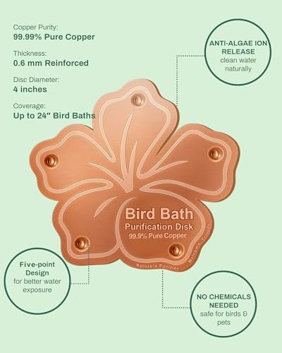 OICEME Bird Bath Purification Disc Pure Copper Outside Winter Solar Power Birdbath Disk Water Backyard Winter Solar Power Hummingbird Cleaner Pedestal Fountain Bowl Metal Warmer Railing Accessories - color: Copper Bauhinia