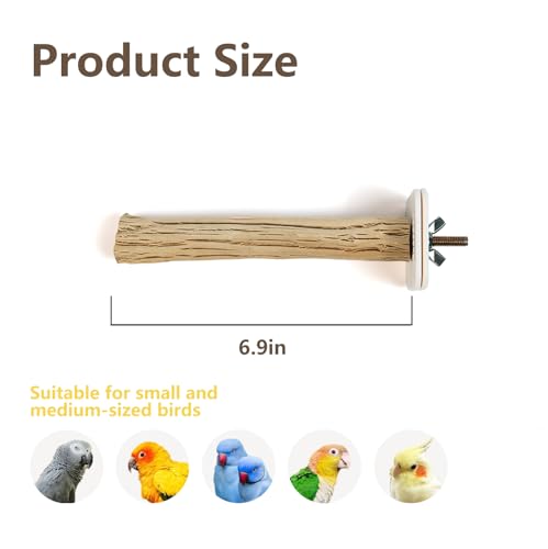 Natural Wood Bird Perch for Cage – Chewing & Claw Trimming Perch Toy for Parrots, Cockatiels, Budgies (Small 6.9") - size: Small 6.9"