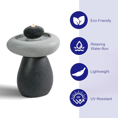 24.02" H Outdoor Water Fountain Made with Eco-Friendly Recyclable Materials, Polyethylene Rock Waterfall Outdoor Fountain, Garden Decor with LED Light & Pump for Patio, Backyard - size: 24.02"