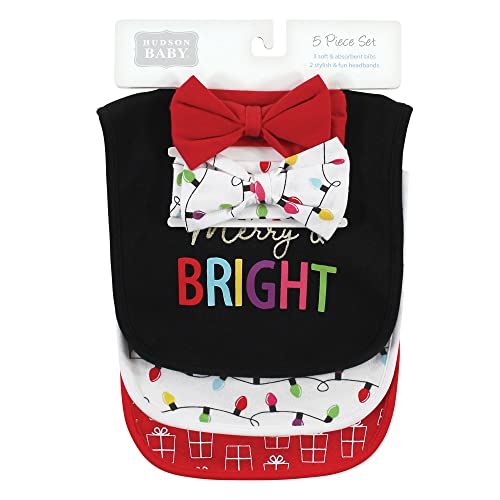 Hudson Baby Unisex Baby Cotton Bib and Headband Set - color: Merry and Bright, size: One Size
