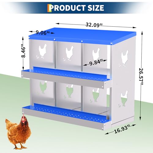 6 Compartment Galvanized Metal Chicken Nesting Box, Easy Install & Clean Roll Out Egg Laying Boxes for Backyard Chicken Coop, Anti-Rust Egg Protection Nest - color: Blue, size: 6 holes
