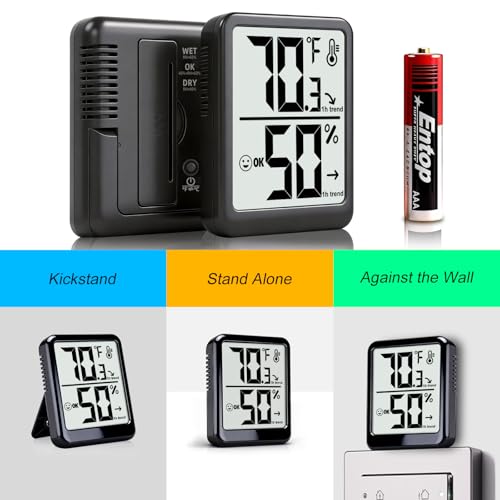 Room Thermometer Indoor Hygrometer Temperature and Humidity Monitor | Accurate Sensor, Fast Refresh, Big Digits, Easy to View, ℉/℃, w/ AAA Battery, Compact for Home, Office, Pet, Plant - color: Black - Upgraded Version, size: 1 - Pack