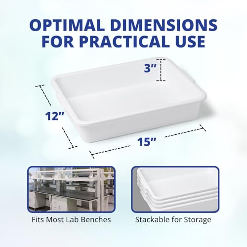 United Scientific™ Polypropylene Containment Lab Tray with Handles, 10-Pack | 15" L x 12" W x 3" H, Stackable Design, Easy to Clean, Chemical Resistant, Temperature Resistant, Multi-Purpose Utility Tray - size: 15" x 12" x 3" (10 Count)