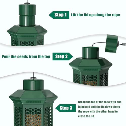 Squirrel Proof Bird Feeders, Bird Feeder for Outdoors with Removable Base, 6 Ports Perches Gravity Protection Squirrel Proof Wild Bird Feeders, 3LB Seed Capacity, Green