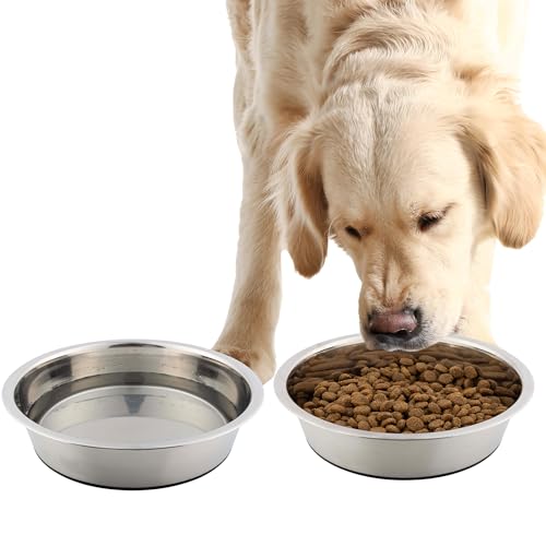 Set of 2 Stainless Steel Dog Bowls - 64oz/8 Cups Food and Water Bowls for Dogs and Cats - Non Slip Metal Pet Dishes for Medium to Large Sized Pets - Puppy Essentials by PETMAKER