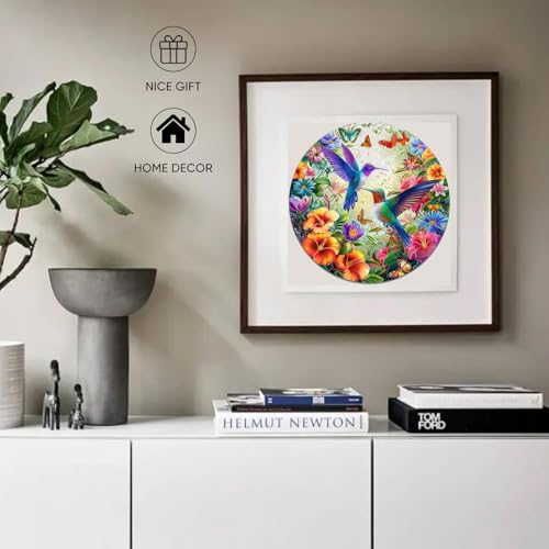 Ruikiyart Hummingbird Puzzle, 5MM 200 Pieces Birds Wood Jigsaw Puzzles, Wall Decor, Unique Shaped Round Brain Teaser Puzzles Birthday Gifts (11.2"*11.2") - color: Colorful Hummingbirds, size: 200 Pieces