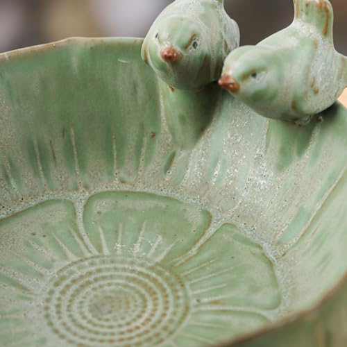 Ceramic Bird Bath for Outdoors, 8.1" Garden Bird Bath Bowl, Tabletop or Ground Birdbath Dish, Weather Resistant Bird Water Bowl for Patio, Balcony, Lawn & Garden - size: Deep 8x4.7