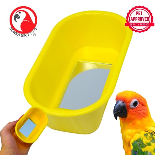 1424 Bird Bath Toy Ladder Cockatiel Parakeet Finch Toys Canary cage Cages (Yellow) - color: Yellow