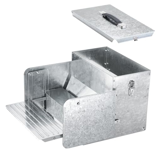 Yescom 26lbs Automatic Treadle Chicken Feeder Portable with Lock Rat Proof | Weatherproof Galvanized Steel Trough Poultry Farm Tank 12L for 6-12 Chicken 10 Days