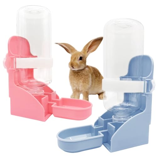 kathson Rabbit Water Bottle, 17oz Hanging Water Fountain Automatic Dispenser No Leak WaterFeeder for Bunny Chinchilla Guinea Pig Hedgehog Ferret - size: 2PCS Water Dispenser, Blue+Pink