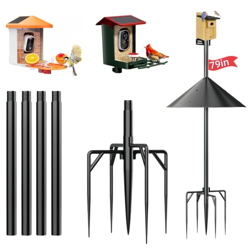 NSYOOMH Dia 1 Inch Bird Feeder Pole with 19" Proof Squirrel Baffle, Heavy Duty Metal, Bird House Pole Compatible Mount for Smart Camera Birdfeeder, Outdoor Feeding Station Stand Kit - 79" - size: 79 inch