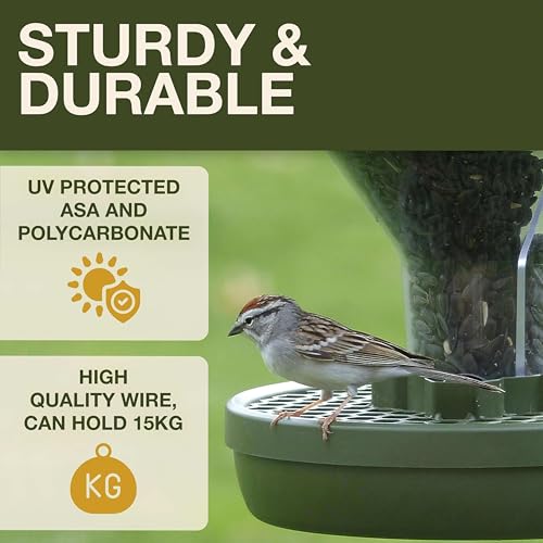 SWISSINNO Bird Feeders - No Mess Hanging Bird Feeder for Outdoors - Smart Birds Davos Spill Proof Wild Cardinal & Small Bird Feeder with Integrated Seed Catcher Tray - Dual Chamber - Green - color: Green, style: Davos
