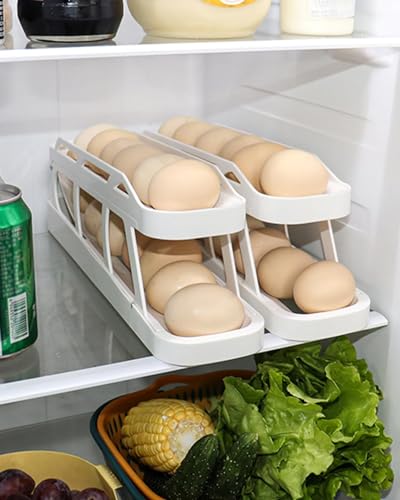 Rolling Egg Dispenser For Refrigerator, Egg Holder Space Saving Automatic Egg Storage Container Organizer For Refrigerator Kichen Cabinet