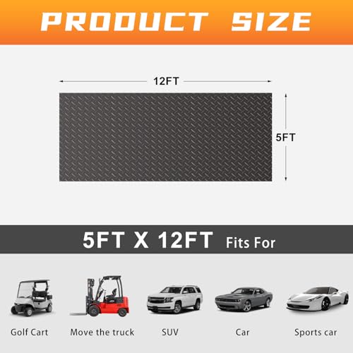 2.5mm Thickened 5Ft x 12Ft Garage Floor Mat Rubber Flooring Roll, Grey | 60sqft Diamond Plate PVC Rubber & Vinyl Flooring Roll, Non-Slip Floor Protector Mat for Garage Warehouse Basement Trailer - size: 5Ft x 12Ft--Grey