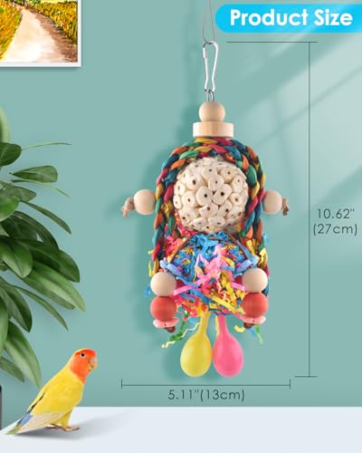 Bissap Conure Toys, 2PCS Bird Parrot Foraging Shredder Hanging Toys Sola Balls with Sand Hammer for Small Parrots Parakeets Conures Cockatiels Love Birds Cage Toy