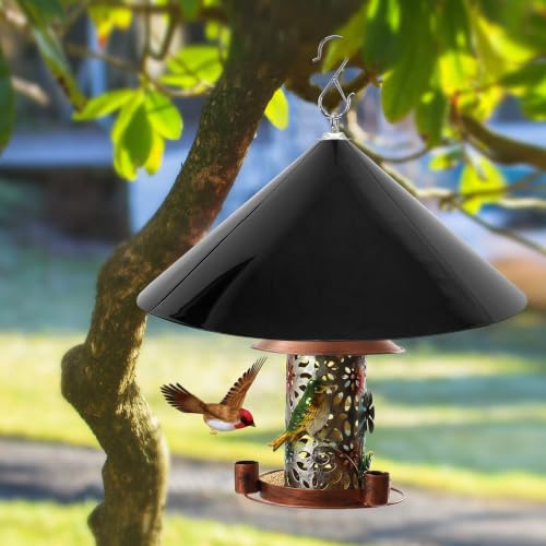 19-Inch Wide Rain Cover for Hanging Bird Feeders,Squirrel Baffle for Feeder Pole,Squirrel-Proofs for Outside Shepherd's Hooks，Baffle for Hummingbird Feeder (Black 2 Pack) - color: Hanging mount-Black 2p