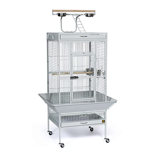 Prevue Pet Products Wrought Iron Select Bird Cage Pewter White Hammertone 3152W | Large Steel Cage with Rolling Stand and Seed Guards, Durable Design, Ideal for Conures and Medium Birds - color: Pewter, size: 24.0"L x 20.0"W x 60.0"H