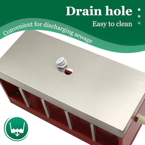Automatic Chicken Waterer Stainless Steel with Stand Pigeon, Duck, Goose | Adjustable water level float valve system, 11 water holes, Gravity-fed, Removable top dust cover, Garden Hose & quick connect