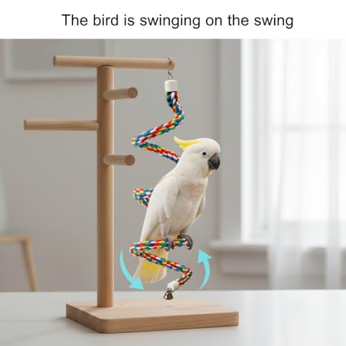 79'' Bird Perch,Bird Rope Perch & Birds Swing Set,Bird perches for cage,Rope Perch for Conures,Parrots,Cockatiel,Lovebird,Budgerigar,Parakeet perches for cage