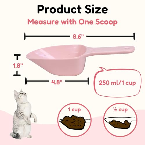 Dog Food Scoop 1 Cup, One Cup Measuring Cup, Food Grade Melamine Pet Food Measuring Scoop with 1/2 & 1/4 Cup Markings, Long Handle Food Scoop For Dog, Cat, Brid, Rabbit, Dishwasher Safe (Pink*2) - color: Pink