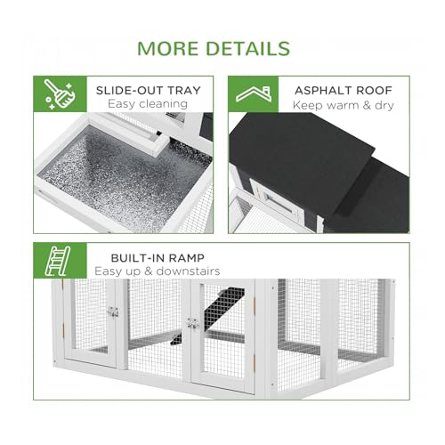 Outdoor Chicken Coops for 2-4 Chickens, Wooden Quail Cage Duck Coop | All Weather Used, Asphalt Roof, Ramp,Openable Top, Pull-Out Tray, For Small Animals - color: White2