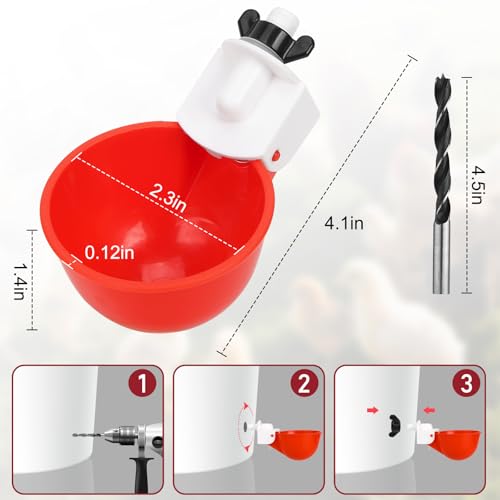 Chicken Waterer Cups, 8 Pack Red Automatics Chicken Waterer | Professional Poultry Cups Suitable for Chicks, Duck, Turkey and Bunny Various Poultry, Compatible With Various Containers - color: red