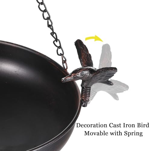 Hanging Bird Bath Feeder for Outdoor 23" H | Metal Birdbath with Cast Iron Bird Decor, Vintage Tray for Garden Yard Patio, Brown - color: Brown
