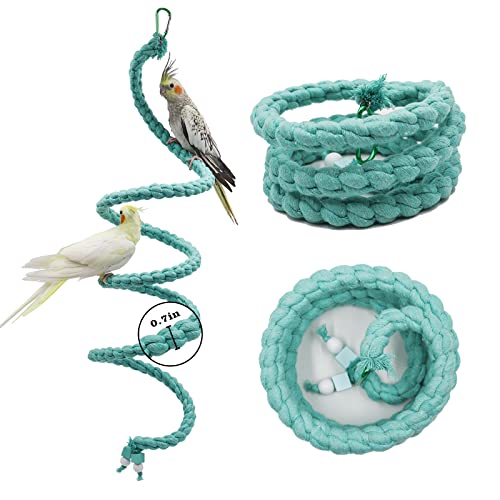 Dnoifne 59 Inch Spiral Rope Perch, Bird Cage Stand Pole Accessory, Climbing Toy for Parrot, Parakeet, Budgie, Lovebird, Cockatiel (59"/1.5 M) - color: Blue, size: 59 inches