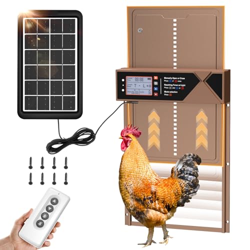 Automatic Chicken Coop Door, 4 Modes LCD Display Chicken Coop Door Solar Powered with Timer & Light Sensor, Aluminum Alloy Automatic Chicken Door with Anti-Pinch, IPX4 Waterproof - color: Brown
