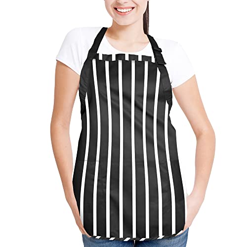 DALIX Apron Commercial Restaurant Home Bib Spun Poly Cotton Kitchen Aprons (2 Pockets) in Pinstripe Black/White - color: Pinstripe Black/White