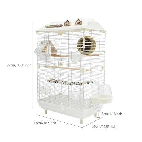 Small Bird Cage with Stand, 18.5 Inch, White Birdcage, 30.3"H, Iron,Plastic | Birdcage for small birds like parakeets. Features a spacious double-tier design and a removable tray for easy cleaning.