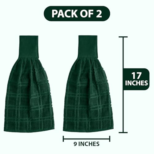 Blue Needles Hanging Kitchen Towels - Forest Green 100% Cotton Solid Kitchen Tie Towel, Set of 2 Hand Dish Cloth with Hanging Loops 9 x 17 Inches, Absorbent, Super Soft, and Fast Drying Home Essential - color: Forest Green
