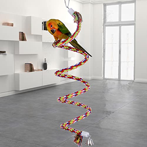 ANIAC Bird Spiral Cotton Rope Perches with Bell Parrots Chewing Bungee African Grey Cage Toys Swing Birdcage Accessories Parakeet Climbing Stand bar (40 Inches)