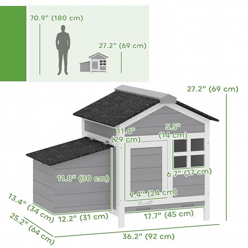 PawHut Chicken Coop Outdoor Weatherproof for 1-2 Chickens 36" x 25" x 27" | Wooden Duck House, Nesting Box, Pull-Out Metal Tray, Rabbits Ducks, Poultry Cage Rabbit Hutch, Backyard Farm