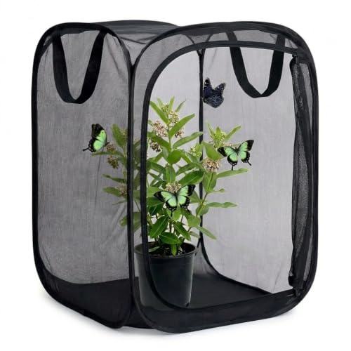 Insect & Butterfly Habitat Cage, Portable Pop-Up Terrarium with Mesh Sides, Bug Catching & Observation Enclosure for Caterpillars, Small Insects, Outdoor & Classroom Use, 16 Inches Tall - color: Black/Black, size: 16 × 16 × 16 inches