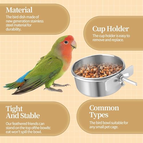 12 Pcs Stainless Steel Bird Food Bowls, 10 oz Bird Water Bowls with Clamp Holders, Parrot Cage Coop Feeders for Cockatiel Conure Budgie Parakeet Macaw (12PC-10oz Stainless Steel Bowl) - color: 12PC-10oz Stainless Steel Bowl