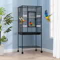 54" Large Bird Cage, Parrot Bird Cage with Rolling Stand & Storage Shelf, Heavy Duty Wrought Iron Flight Cage, Secure Lock, Ideal for Parakeets, Parrots, Cockatiels, Conures, Lovebirds - size: 34.1"L x 24.6"W x 4.7"H