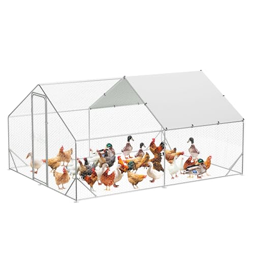 Large Metal Chicken Coop, 9.8 W x 13.1 L x 6.6 H ft Walk-in Poultry Cage,Spire Chicken Pens Outdoor with Top,Chicken Run Pen House with Waterproof Anti-Ultraviolet Cover for Yard,Outdoor Farm - size: 9.8' W x 13.1' D x 6.6' H