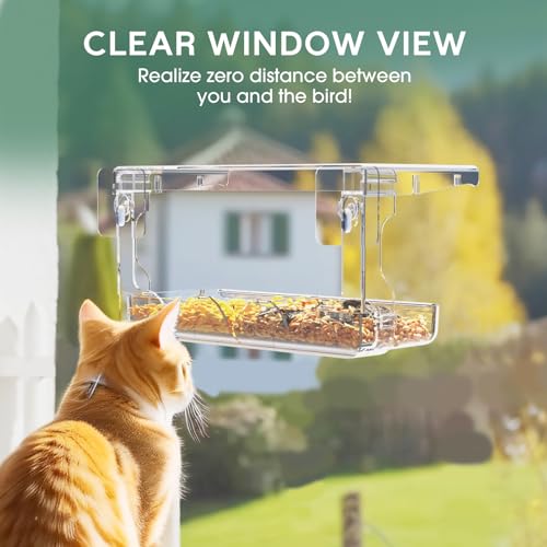 SUNALLY Window Bird Feeder for Outdoors, Clear Bird Feeders Window Mounted | Transparent Feeders with Self-Adhesive Hooks, Outside Hummingbird, Bird Watching for Garden, Yard, Elderly Kids, Cats Viewing - style: Style 2