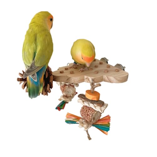 Parrot Toys, Parrot Wooden Toys Long Tailed Bird Toys with Pure Natural Corn Sticks and Pure Natural Pine Cones, Fun Bird Cage Accessories