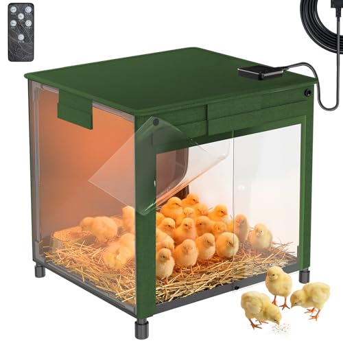 Brooder Box for Chicks, 200W Chick Brooder Constant Radiant Chicken Coop Heater with Removable Feeder or Waterer, Adjustable Temp(77~95℉) & 9H Timer Display Chick Heat Plate for Keeping Poultry Warm - color: Olive green