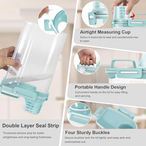 Dog Cat Food Storage Container with Cup (Light Blue, 2.5L (2 pack)) | Pet Food Pourable Container Airtight with Large Spout, BPA-Free Plastic Food Dispenser for Pet Food, Bird Seed, Rice, Flour - color: Light Blue, size: 2.5L (2 pack)