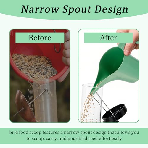 Relaxweex 2 Pcs Bird Seed Scoop, Pet Food Bird Seed Scoop Large Capacity Suitable Narrow Spout Suitable for Tube Feeders for Filling Avian Birds Feeders Small Animal Food(Green) - color: Green