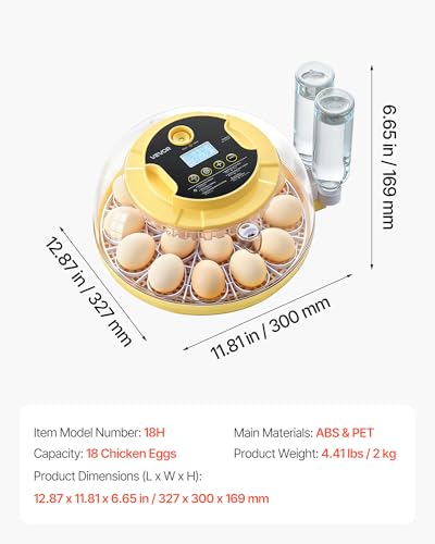 VEVOR 18 Egg Incubator, Automatic Egg Turner with LED Candler, Temperature & Humidity Control, 360° View Clear Window, Auto Water Refill, Poultry Eggs Incubators for Hatching Chicks Ducks Goose Quail | Precise Control,Digital Display - size: 18 Eggs