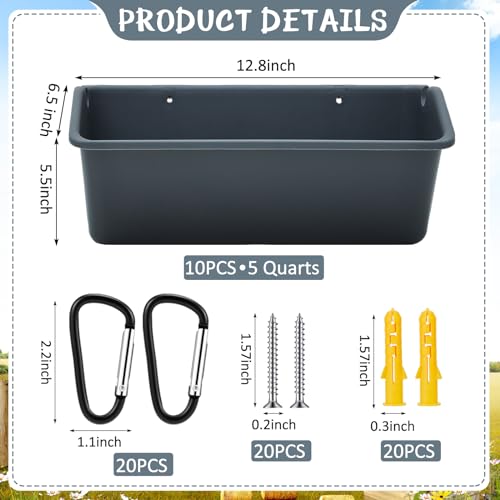 10 Pack Chicken Feeder,5 Quart Hanging Goat Waterer,Dark Gray - color: Dark Gray
